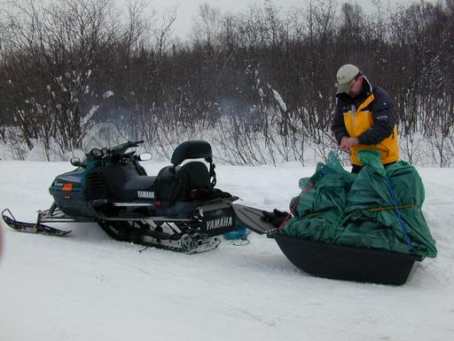 Matt securing some of our gear to the sled.