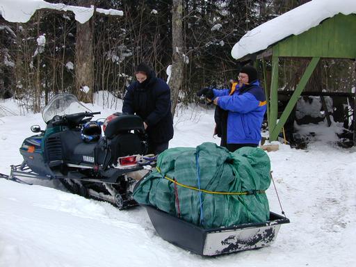 Jon and Amelia getting ready to take the first load of gear out.