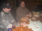 Matt and Jon playing dominoes.