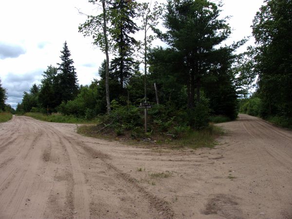 The intersection of the McCloud Grade (running up and to
		  the left) and Old Seney Road (running up and to the
		  right).