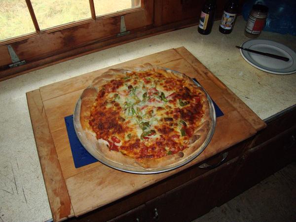 Baked pizza for dinner.