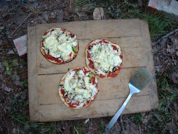 Baked pizzas.