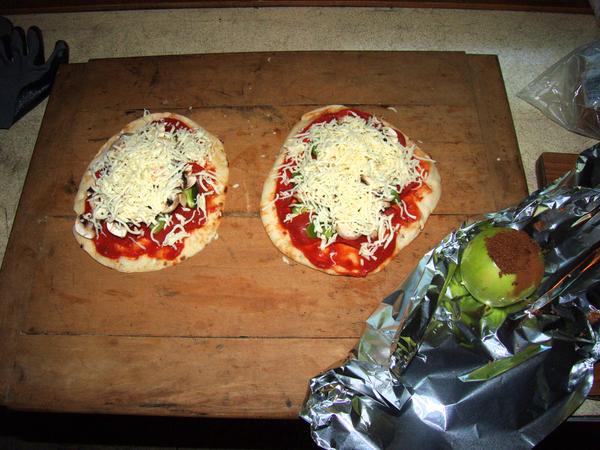 Another attempt at pita bread pizzas and baked apple.