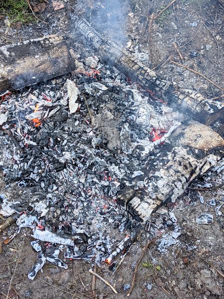 Foil pack dinners in the coals.