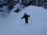 Me skiing down the mound