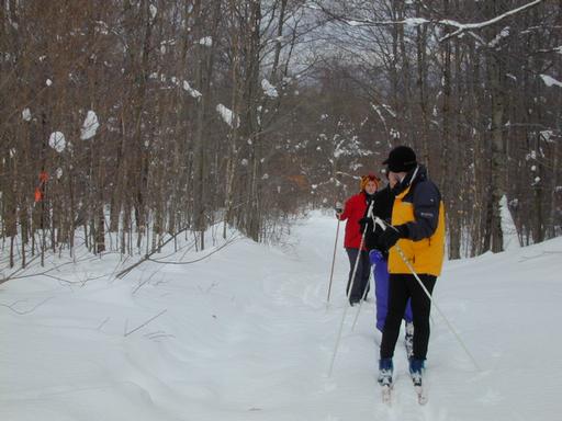 Matt, Vittoria, and Amelia skiing.