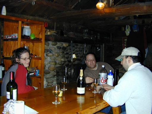 Amelia, Jon, and Matt having some champagne.