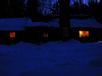 The cabin at dusk.