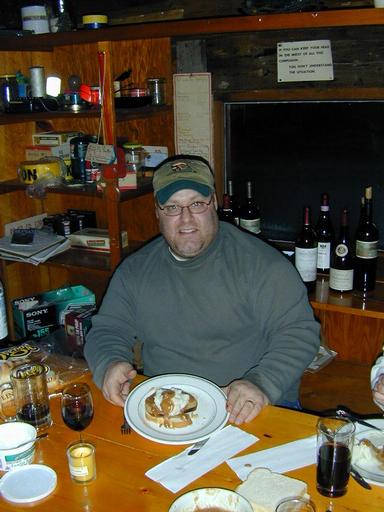 Jon with an openfaced, hot Tofurky sandwich.