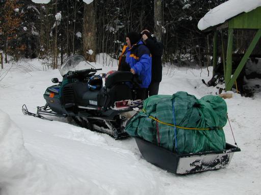 Jon and Amelia getting ready to take the first load of gear out.