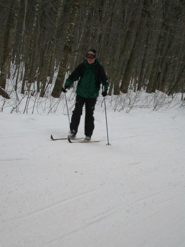 Bill skiing to the cabin from the trailhead.