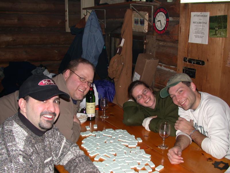 Matt, Jon, Amelia, and I playing dominoes.