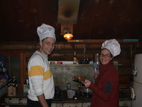 Amelia preparing dinner (me pretending to, but I didn't touch the food!)