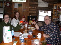 Amelia, Vittoria, and Jon having mimosas (without orange juice) for breakfast.