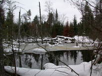 River behind the cabin.