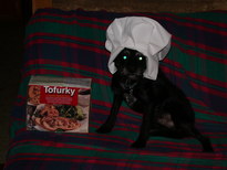 Szoci with the Tofurky box.