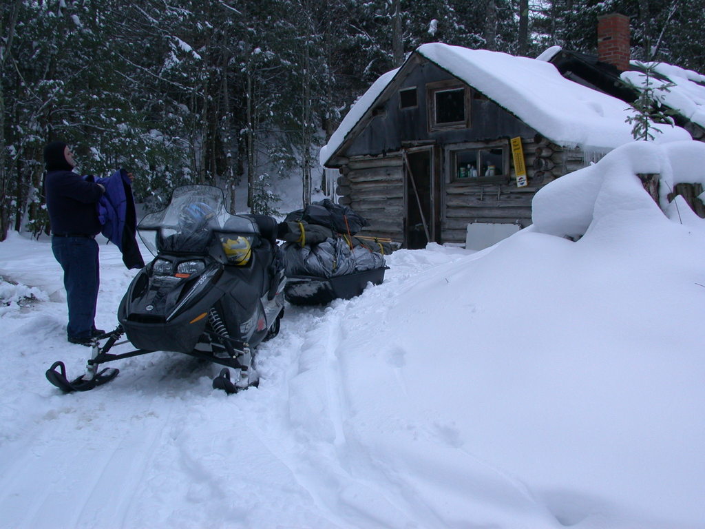 Jon preparing to take the last load of gear back from the cabin.