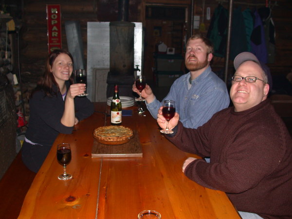 Vittoria, Bill, and Jon toasting before dinner.