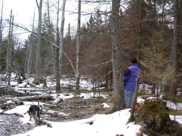 Abby and Jon behind the cabin.