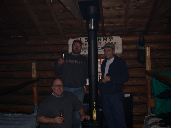 Bill, Jon, and I toasting the new stove.