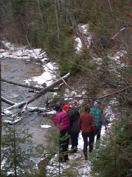 Katie, John, Amelia, Vittoria, Bill, and John hiking near
		  Grand Sable Falls.