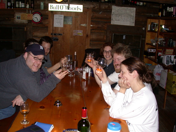 Jon, Katie, John, Amelia, Bill, and Vittoria toasting
		  with Krupnik.