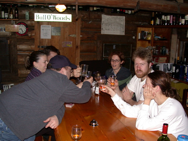 Jon, Katie, John, Amelia, Bill, and Vittoria toasting
		  with Krupnik.