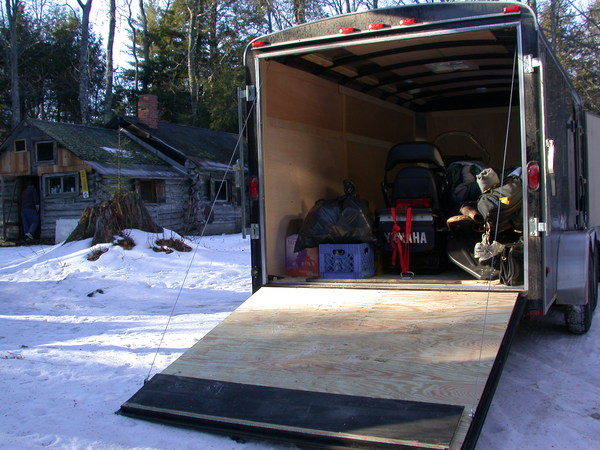 The trailer packed up to go.