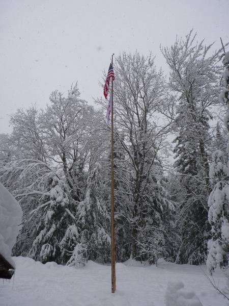 Two flags flying.