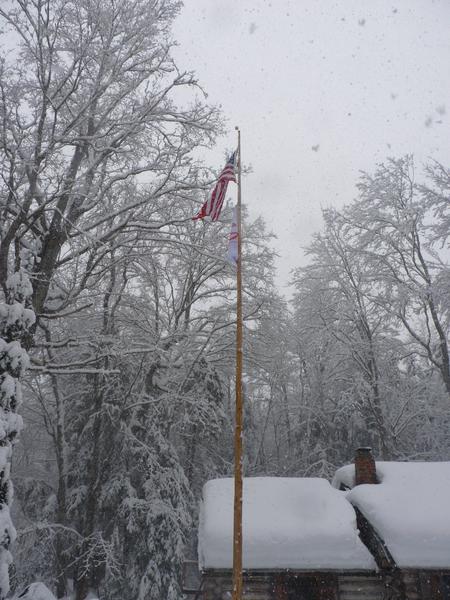 The Cabin as it snows.