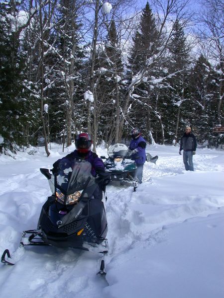 Amelia and Jon ready to snowmobile into town.