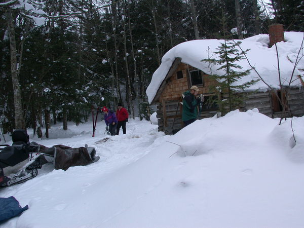 Bill, Amelia, and Jon getting ready for a last snowshoeing trip.