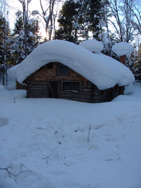 Kitchen door buried in snow.