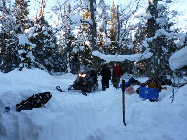 Hauling gear into the Cabin.