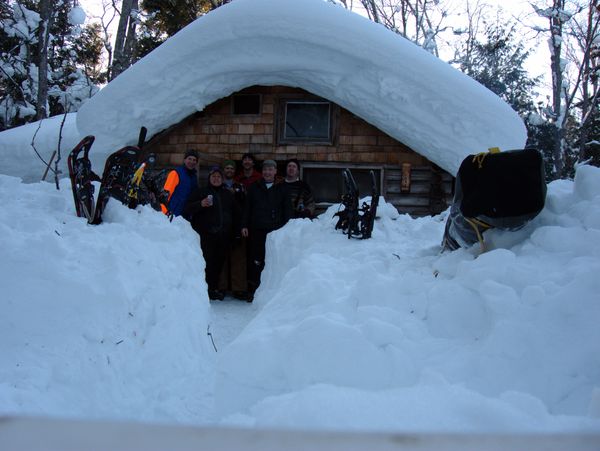 The intrepid crew at the Cabin after the paths had been dug out.