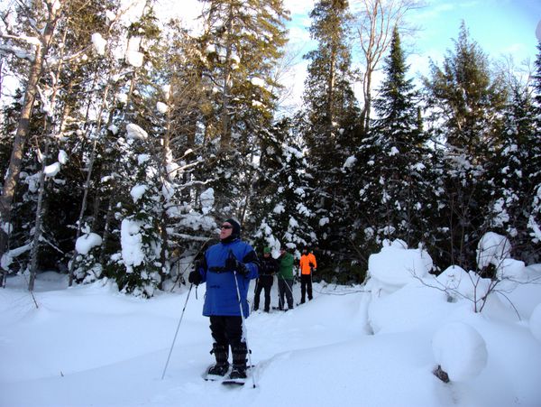 Jon, Doug, Paul, and Ed snowshoeing.