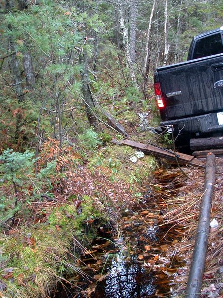 Close up of the ditch Ted's truck got stuck in.