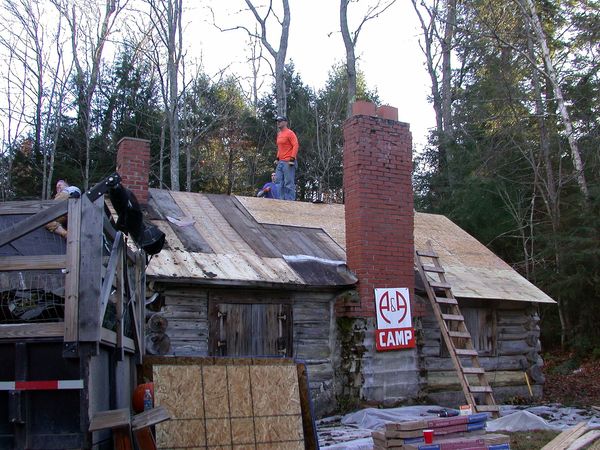 Beginning of sheathing on main cabin.