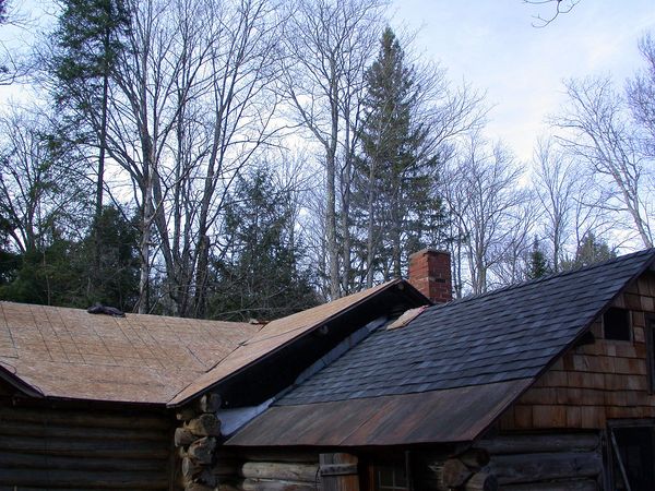 The roof completely sheathed.