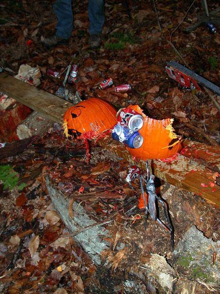 Remains of the pumpkin after being hit by a shotgun.