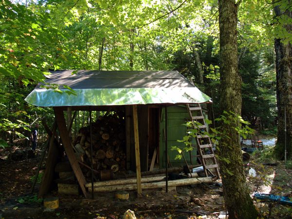 Wood shed roof ready for reshingling.