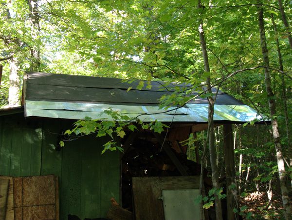 Wood shed roof ready for reshingling.