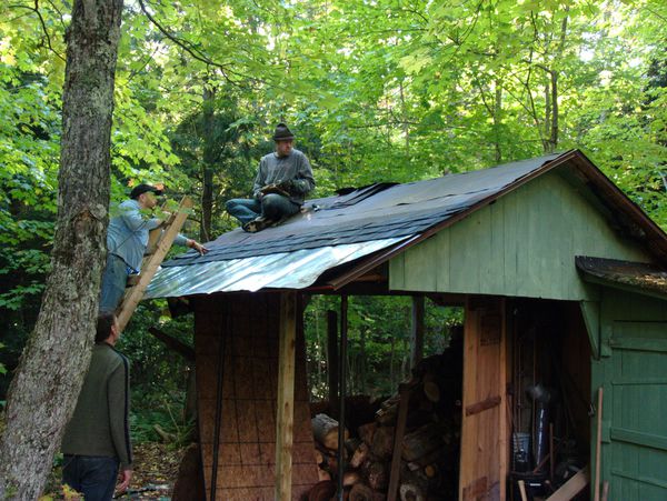 Shingling in progress.