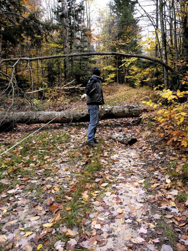 Gary working on moving a log off our path while four wheeling.