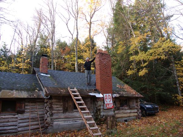 Preparing to take down the chimney.