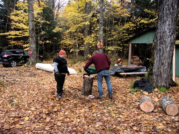 Jon and Bill looking to split some hard, wet maple.