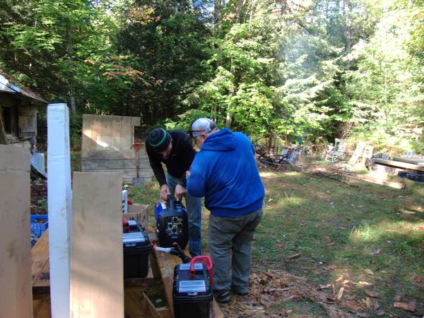 Mikey and Jon getting the generator fired up.