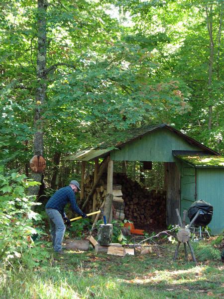 Andy splitting some wood.