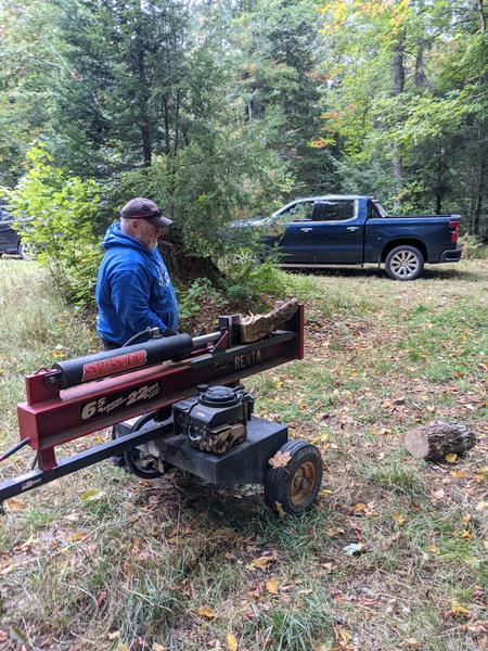 Jon using the wood splitter.