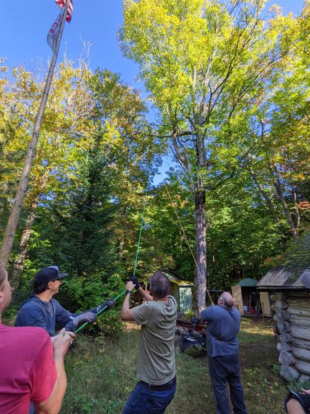 Pulling down "widowmaker" above the woodshed.